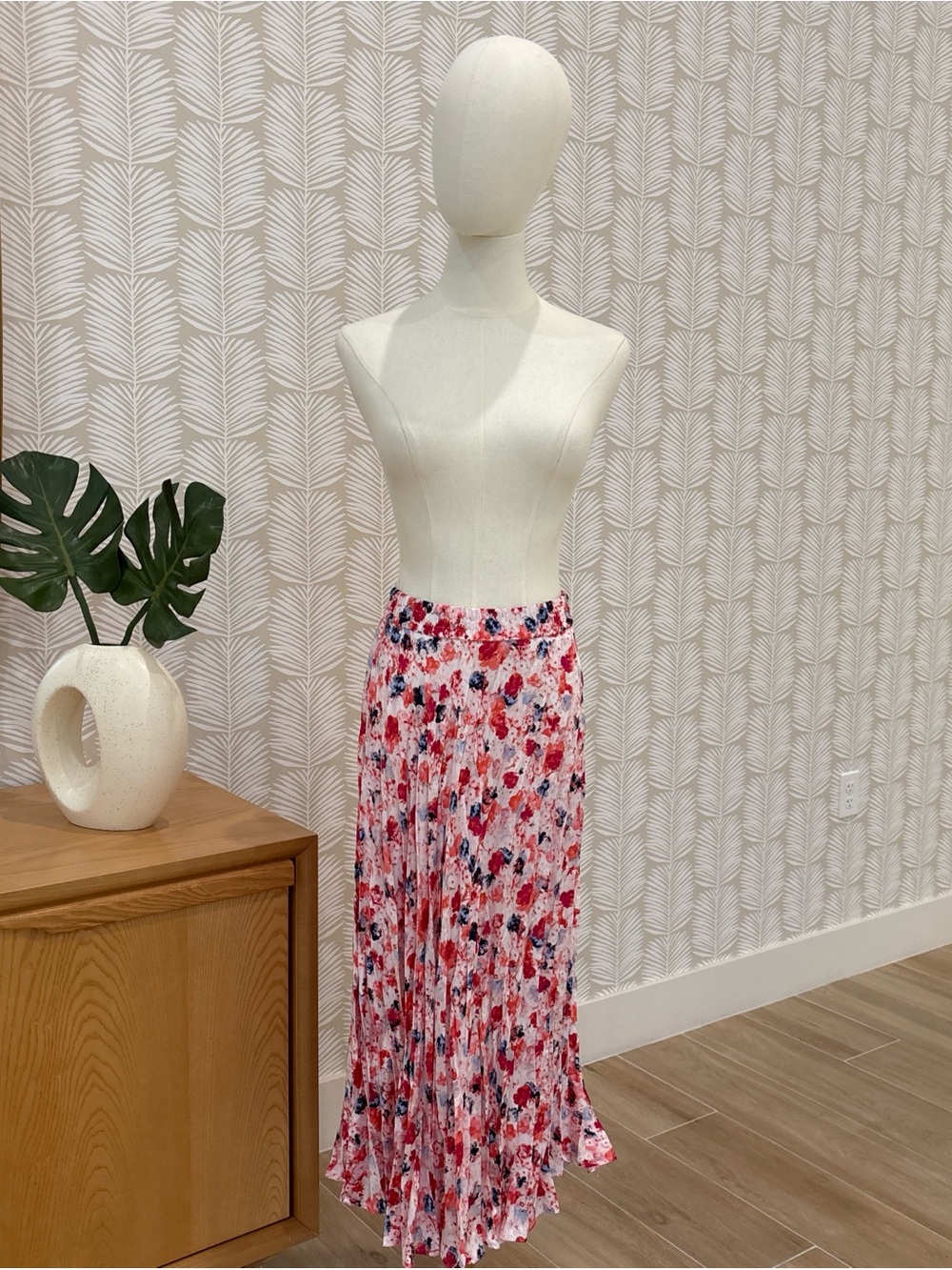 George Floral Pleated Midi Skirt in Pink and Red